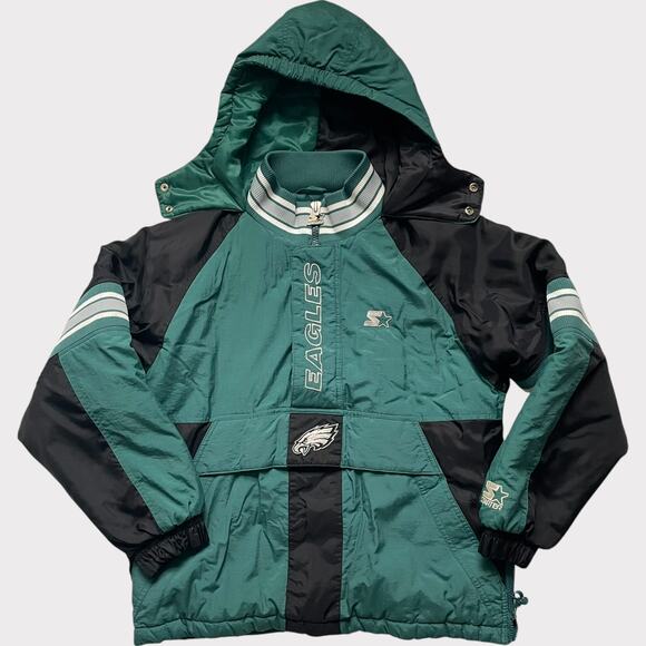 Vintage 90s Starter Proline Eagles Jacket Half Zip Pullover Large L Hood Pouch - Picture 14 of 14